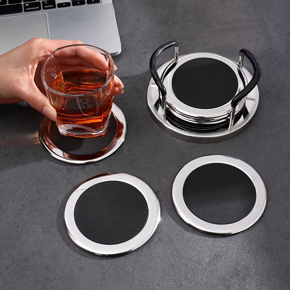 Marble Coaster Set - 6 STKS/SET Ronde roestvrijstalen onderzetter Minimalistische