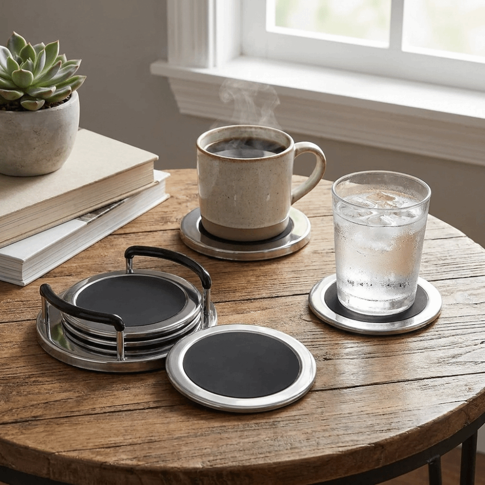 6 STKS/SET Ronde roestvrijstal - Marble Coaster Set recensie en prijs